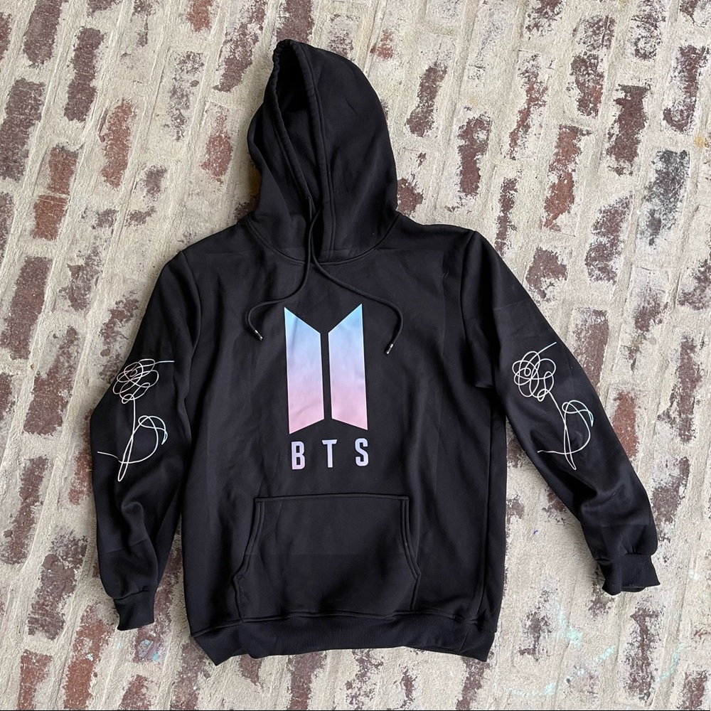 BTS Graphic Sweatshirt with Rose Scribble Sleeves
